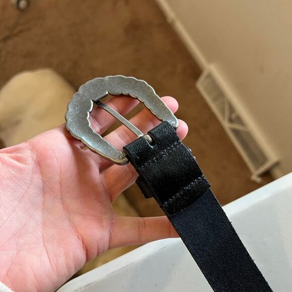 MW Black Genuine Leather Silver Studded Chunky Buckle Belt Size Small NEW - Picture 8 of 11